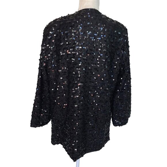 Three Flaggs Womens Sequin Jacket Black Size Large L Vintage Nylon Acetate Rayon - Picture 2 of 12